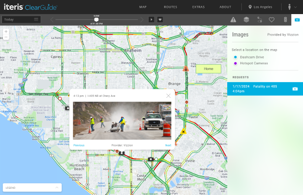 A mockup of Vizzion's on-vehicle camera content in Iteris ClearGuide