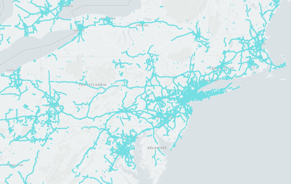 A map of Vizzion's on-vehicle camera coverage in the Northeast United States