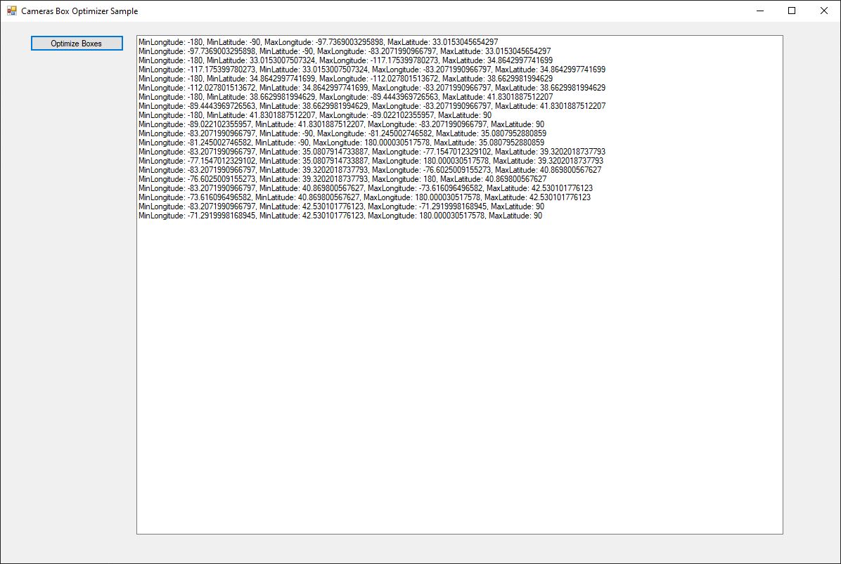 Screenshot of Cameras Box Optimizer sample application