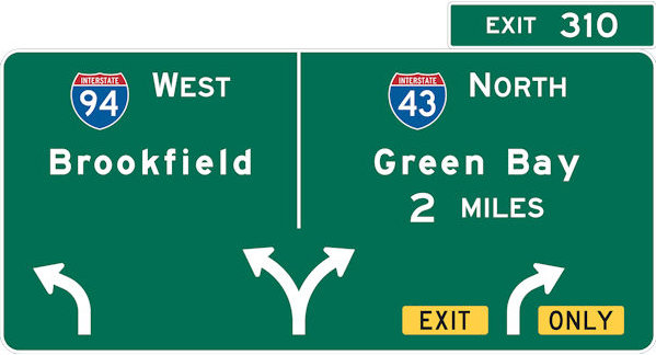 A digital version of a highway exit sign