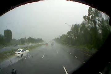 Water has built up on the road surface