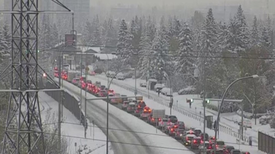 Traffic camera shows congestion and snow