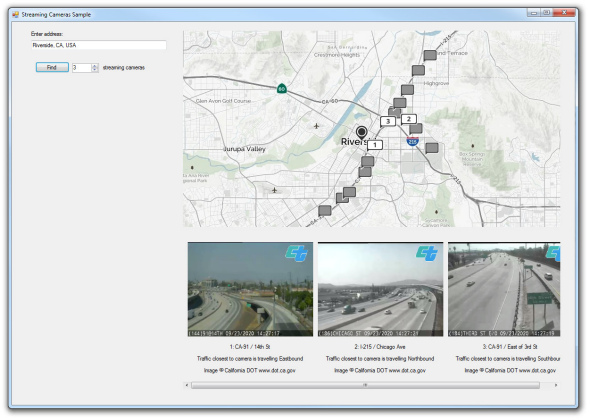 Screenshot of Streaming Cameras sample application