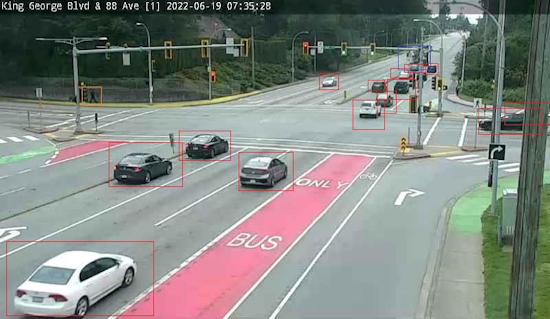 Traffic camera shows vehicle numbers at an in intersection
