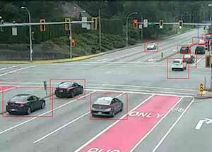 Traffic camera shows vehicle numbers at an in intersection