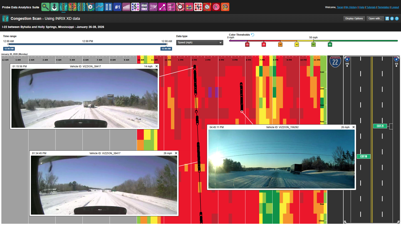 Vizzion's on-vehicle imagery integrated into a congestion scan in the RITIS platform from CATT Lab